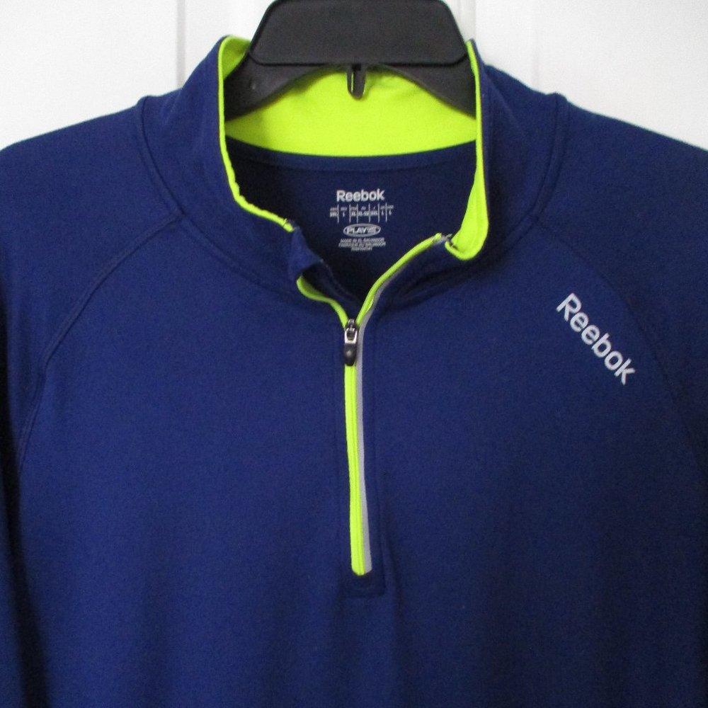 Reebok Mens L/S 1/4 Zip Blue Stretch Lightweight Active Runner Top NWOT - Large